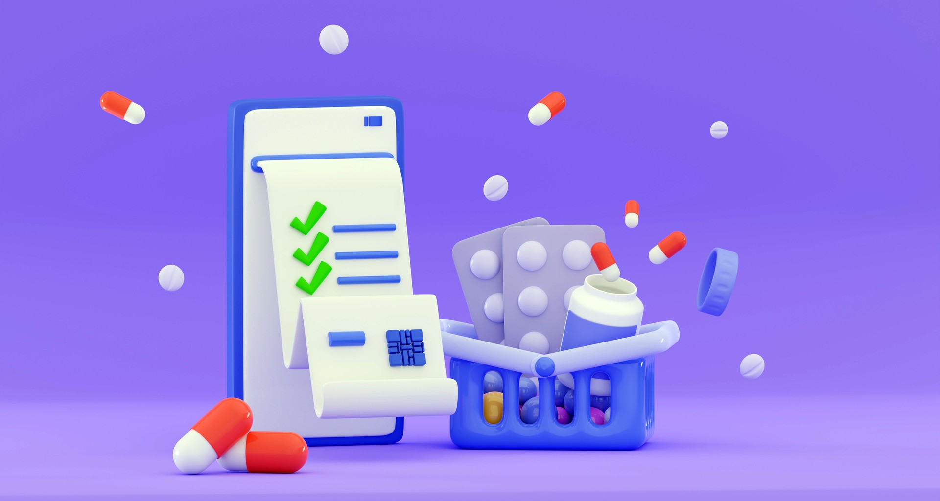 3d online medicine concept Telemedicine Shopping cart